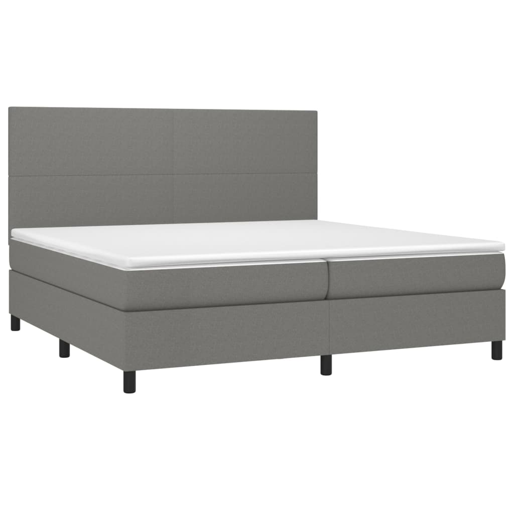 Cama box spring c/ colchão e LED 200x200 cm tecido cinza-escuro