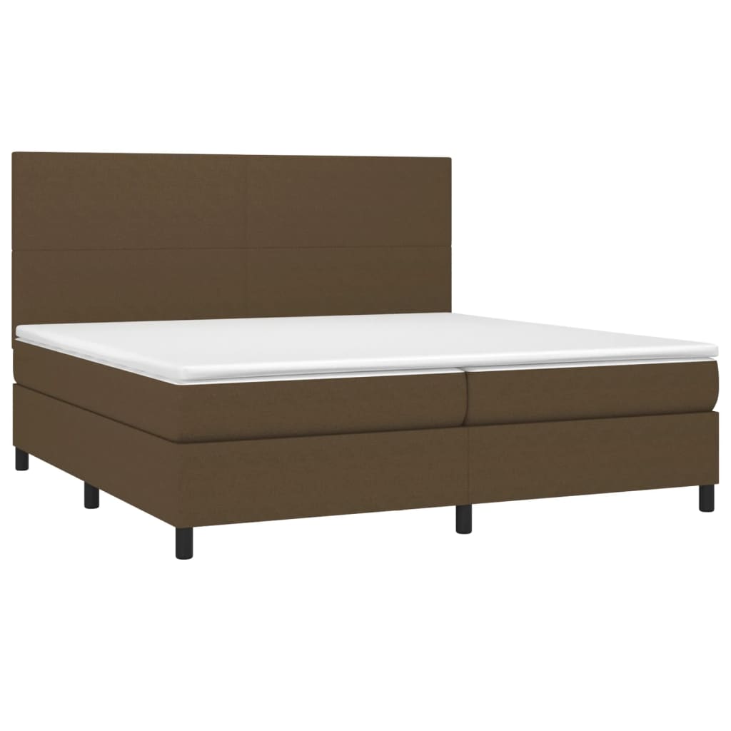 Cama box spring c/ colchão/LED 200x200cm tecido castanho-escuro