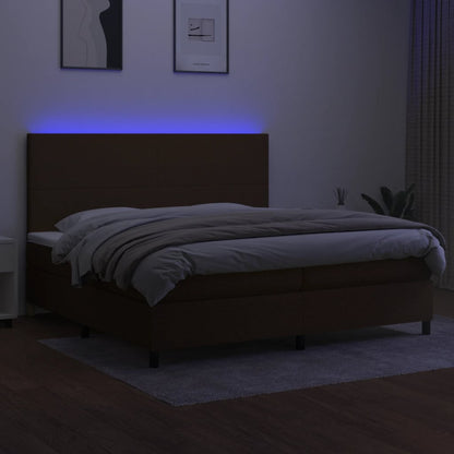 Cama box spring c/ colchão/LED 200x200cm tecido castanho-escuro