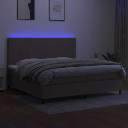 Cama box spring colchão/LED 200x200cm tecido cinza-acastanhado