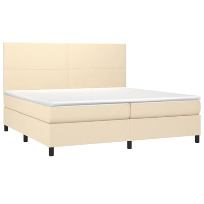 Cama box spring c/ colchão e LED 200x200 cm tecido cor creme