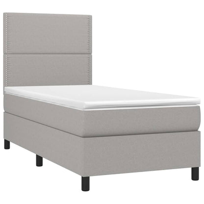 Cama box spring c/ colchão e LED 80x200 cm tecido cinza-claro