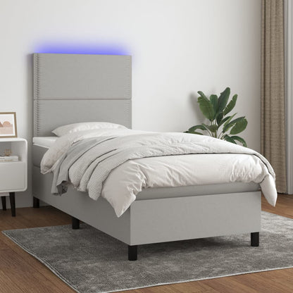 Cama box spring c/ colchão e LED 80x200 cm tecido cinza-claro