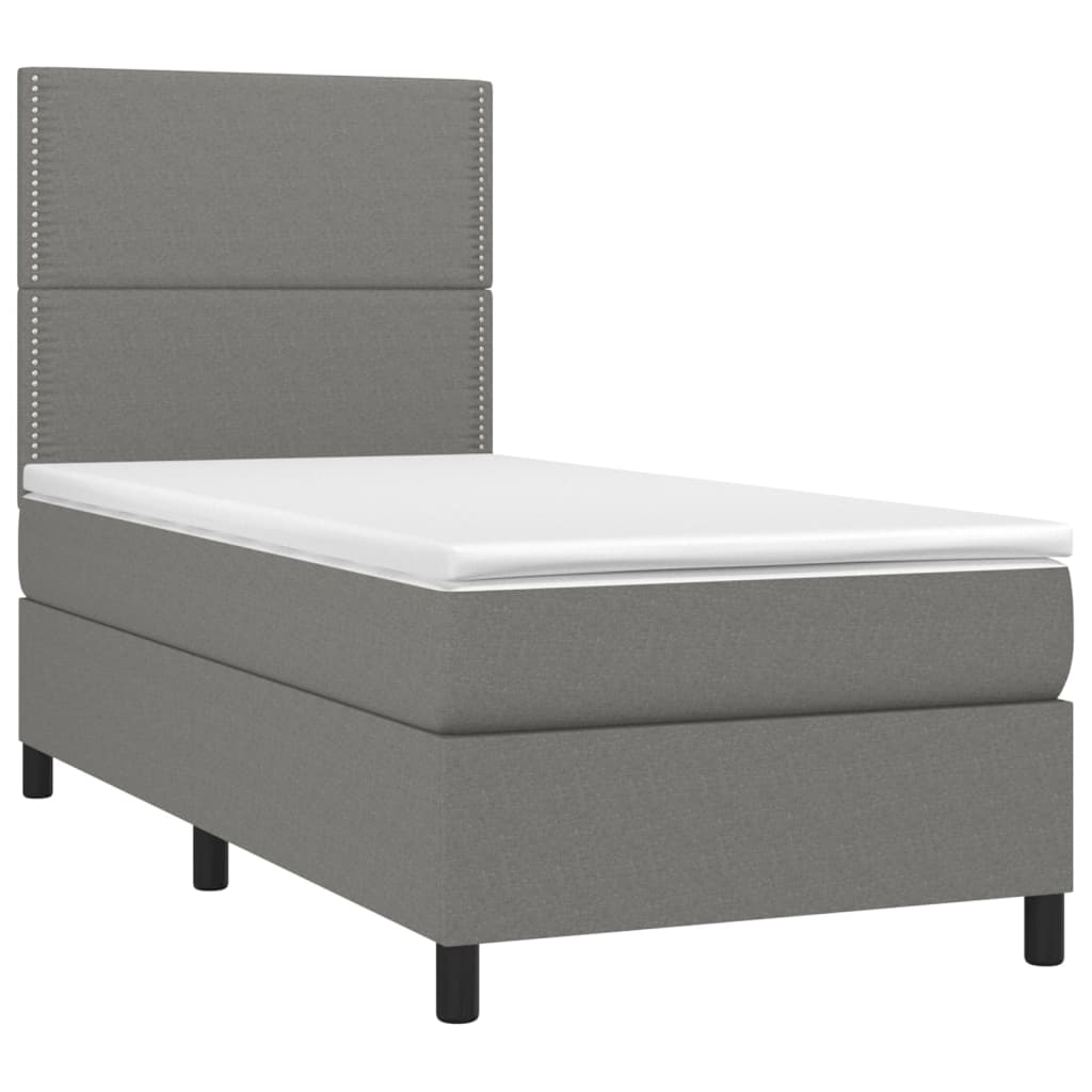 Cama box spring c/ colchão e LED 80x200 cm tecido cinza-escuro