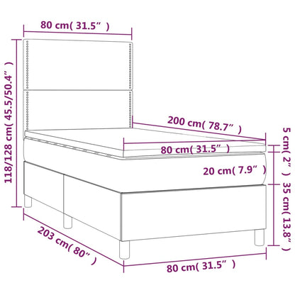 Cama box spring + colchão/LED 80x200cm tecido cinza-acastanhado