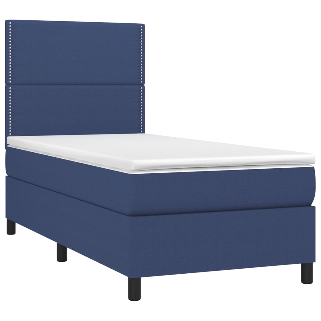 Cama box spring c/ colchão e LED 80x200 cm tecido azul