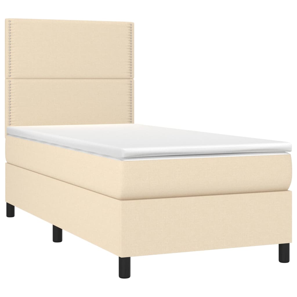 Cama box spring c/ colchão e LED 90x190 cm tecido cor creme