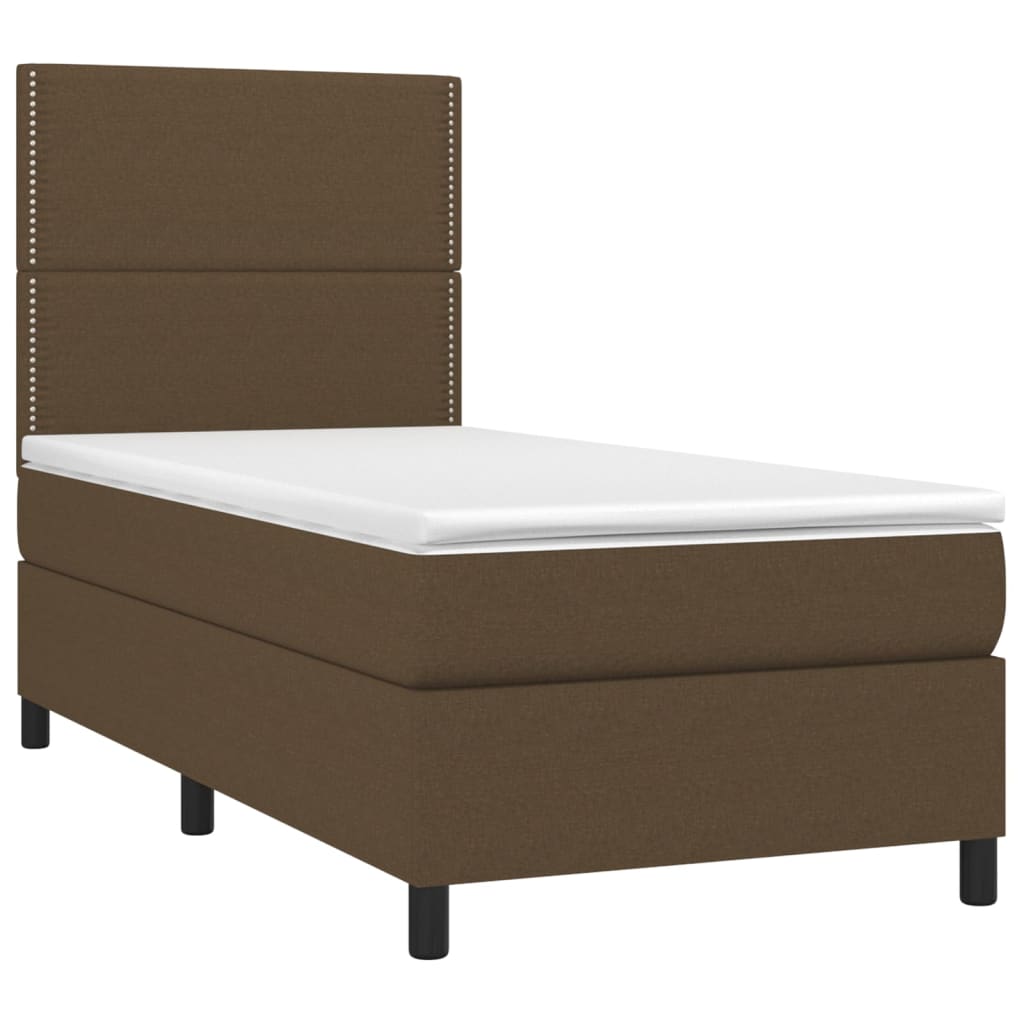 Cama box spring c/ colchão/LED 90x200 cm tecido castanho-escuro