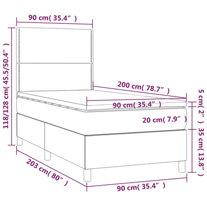 Cama box spring c/ colchão/LED 90x200 cm tecido castanho-escuro