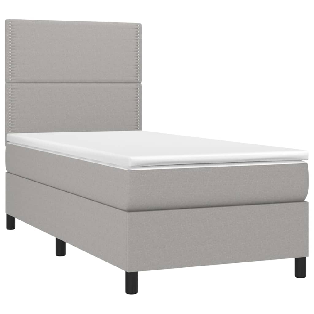 Cama box spring c/ colchão e LED 100x200 cm tecido cinza-claro