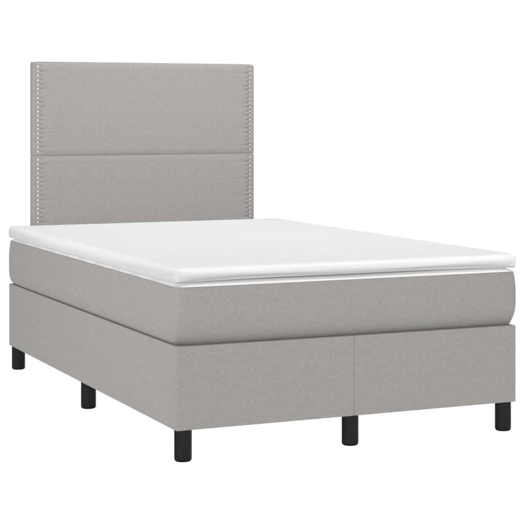 Cama box spring c/ colchão e LED 120x200 cm tecido cinza-claro