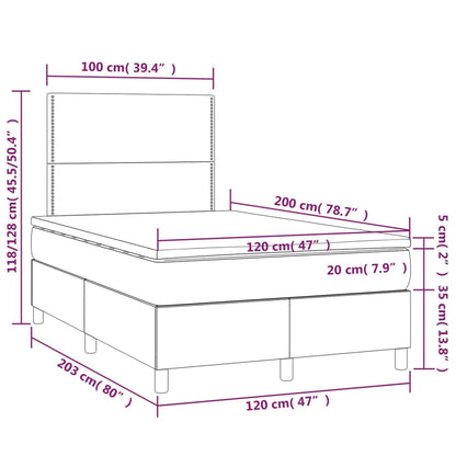 Cama box spring c/ colchão e LED 120x200 cm tecido cinza-claro