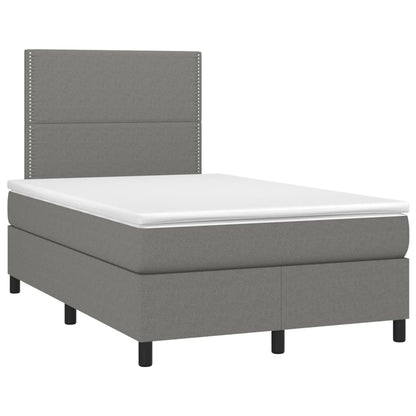 Cama box spring c/ colchão e LED 120x200 cm tecido cinza-escuro