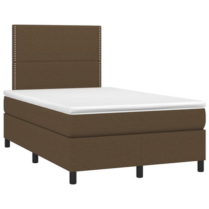 Cama box spring c/ colchão/LED 120x200cm tecido castanho-escuro