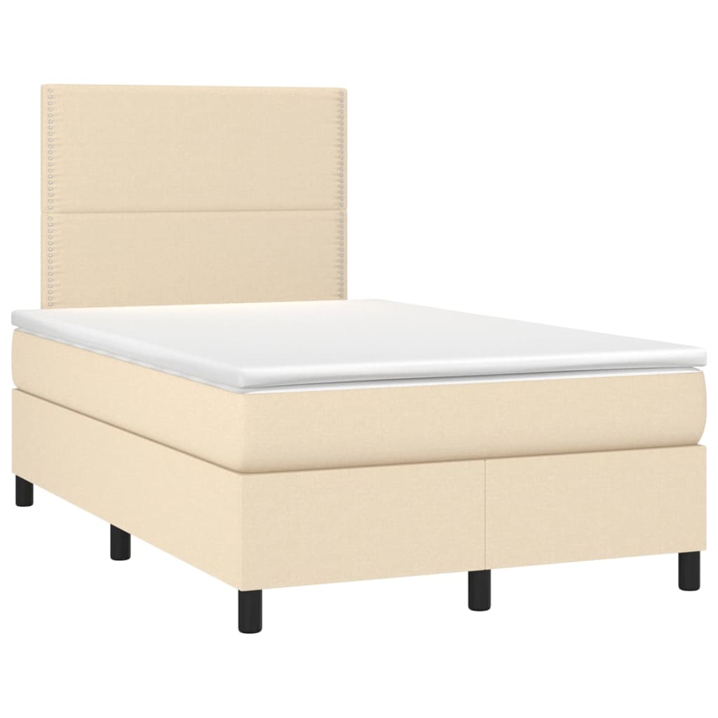 Cama box spring c/ colchão e LED 120x200 cm tecido cor creme