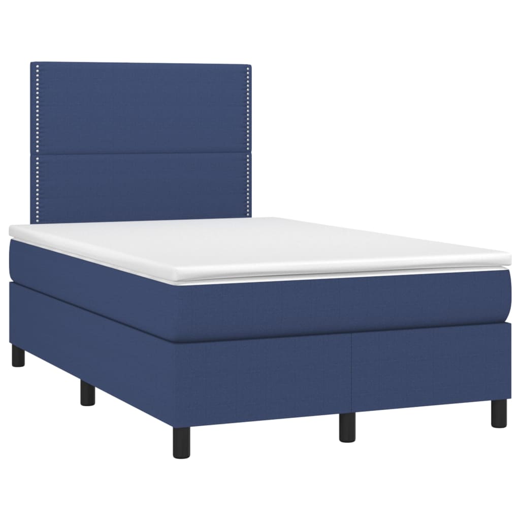 Cama box spring c/ colchão e LED 120x200 cm tecido azul