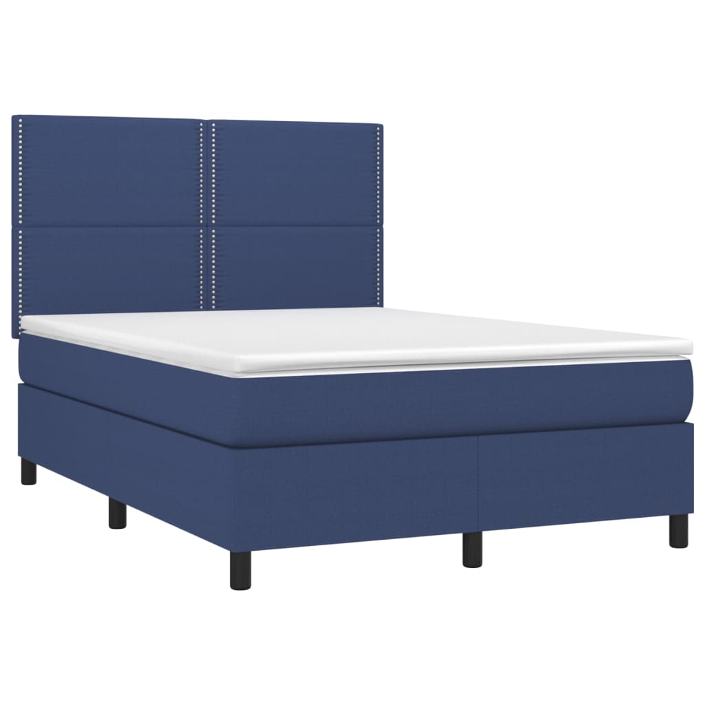 Cama box spring c/ colchão e LED 140x190 cm tecido azul