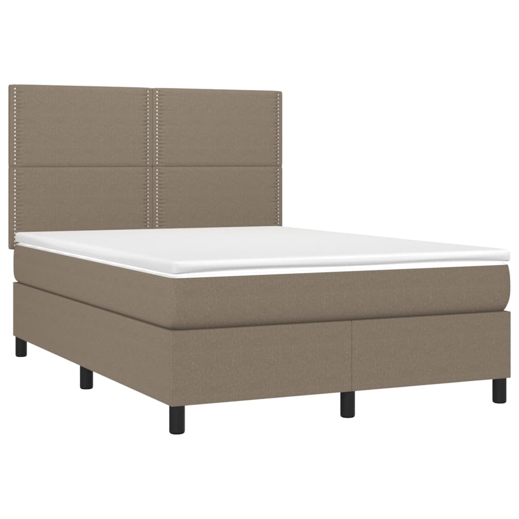 Cama box spring colchão/LED 140x200 cm tecido cinza-acastanhado