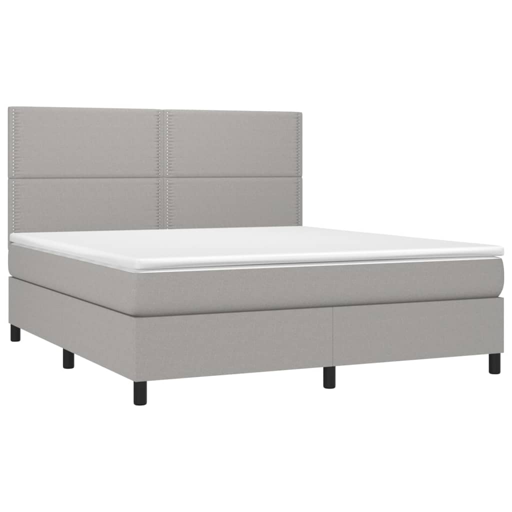 Cama box spring c/ colchão e LED 160x200 cm tecido cinza-claro