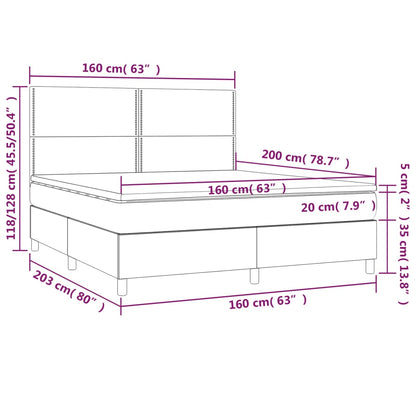 Cama box spring c/ colchão e LED 160x200 cm tecido cinza-claro