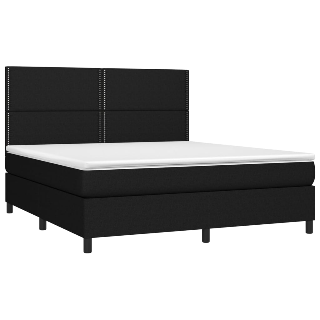 Cama box spring c/ colchão e LED 160x200 cm tecido preto