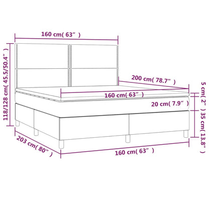 Cama box spring c/ colchão e LED 160x200 cm tecido preto