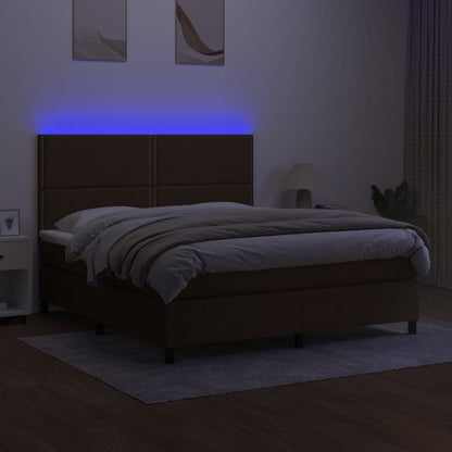 Cama box spring c/ colchão/LED 160x200cm tecido castanho-escuro