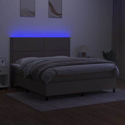 Cama box spring colchão/LED 160x200 cm tecido cinza-acastanhado