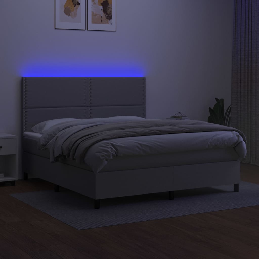 Cama box spring c/ colchão e LED 180x200 cm tecido cinza-claro