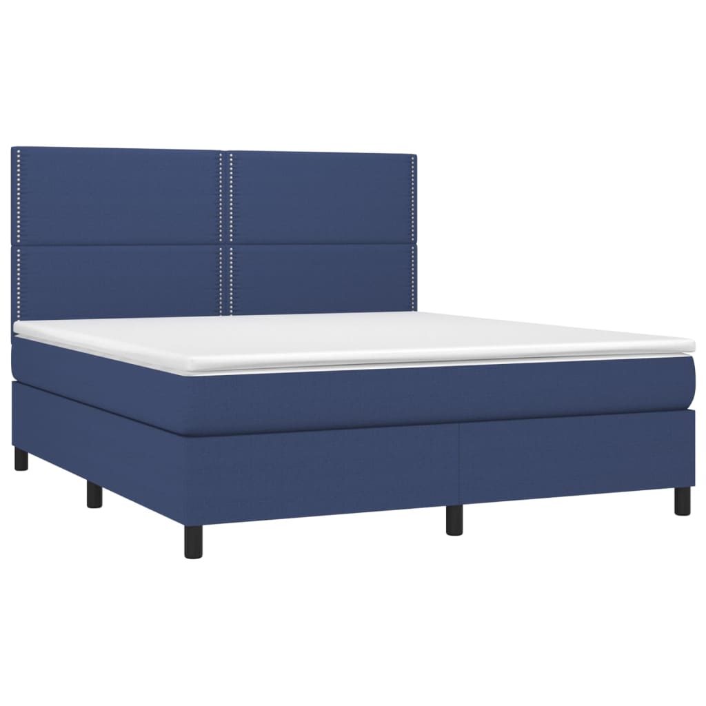 Cama box spring c/ colchão e LED 180x200 cm tecido azul