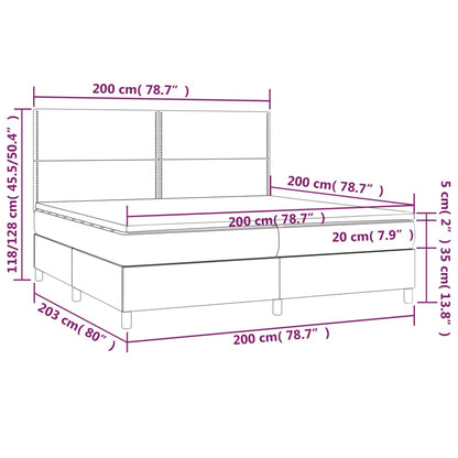 Cama box spring c/ colchão e LED 200x200 cm tecido cinza-claro