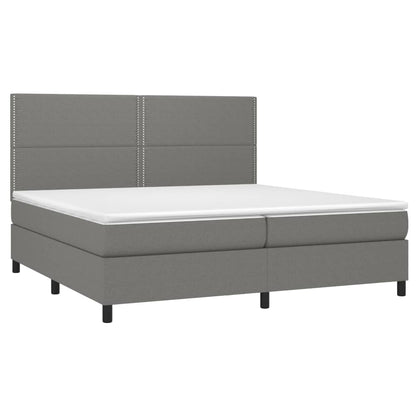 Cama box spring c/ colchão e LED 200x200 cm tecido cinza-escuro