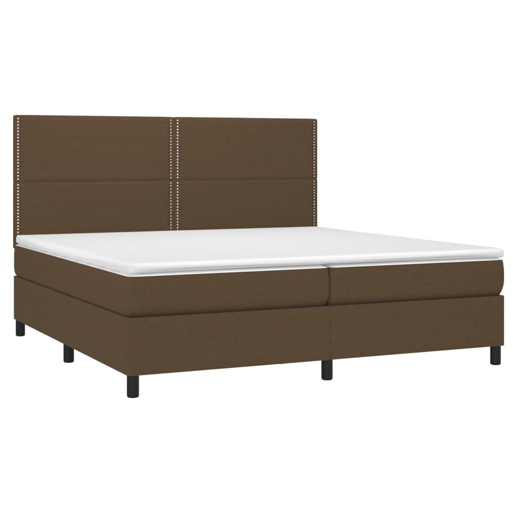 Cama box spring c/ colchão/LED 200x200cm tecido castanho-escuro