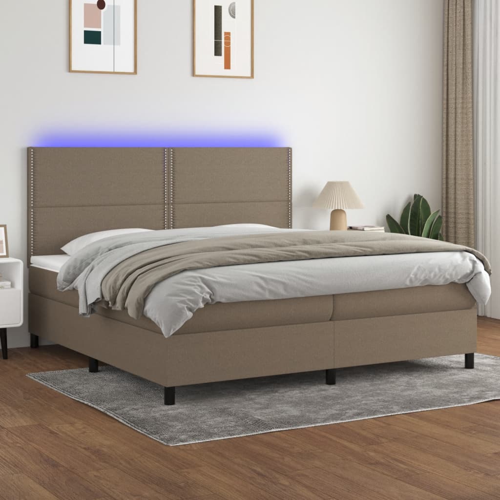 Cama box spring colchão/LED 200x200cm tecido cinza-acastanhado