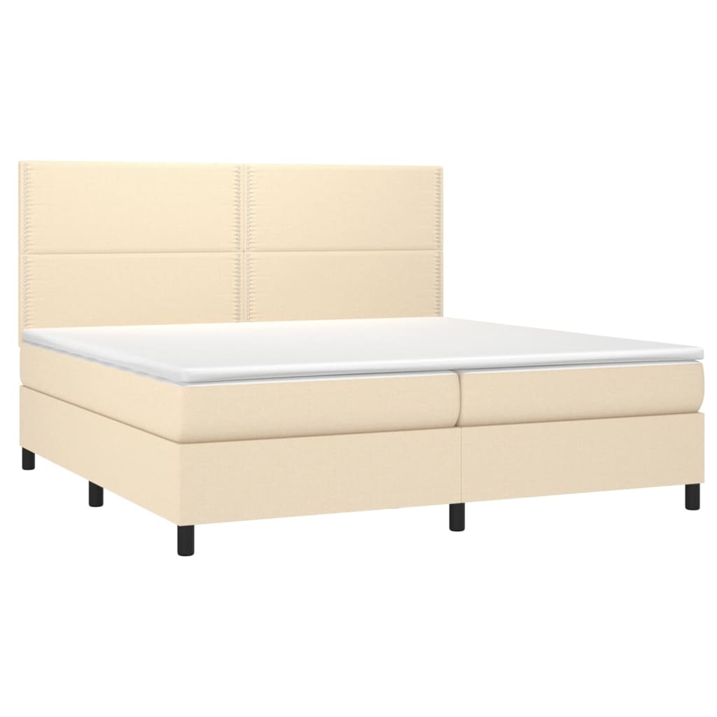 Cama box spring c/ colchão e LED 200x200 cm tecido cor creme