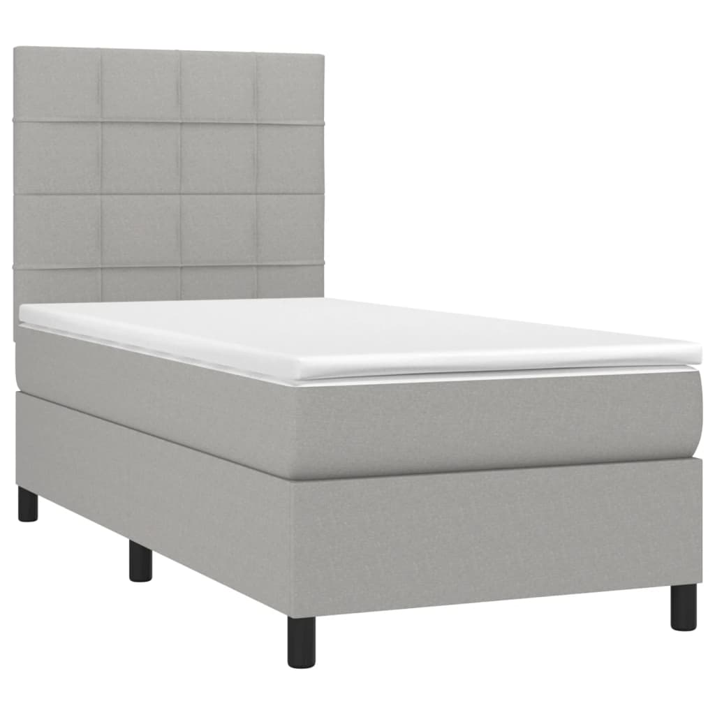 Cama box spring c/ colchão e LED 80x200 cm tecido cinza-claro