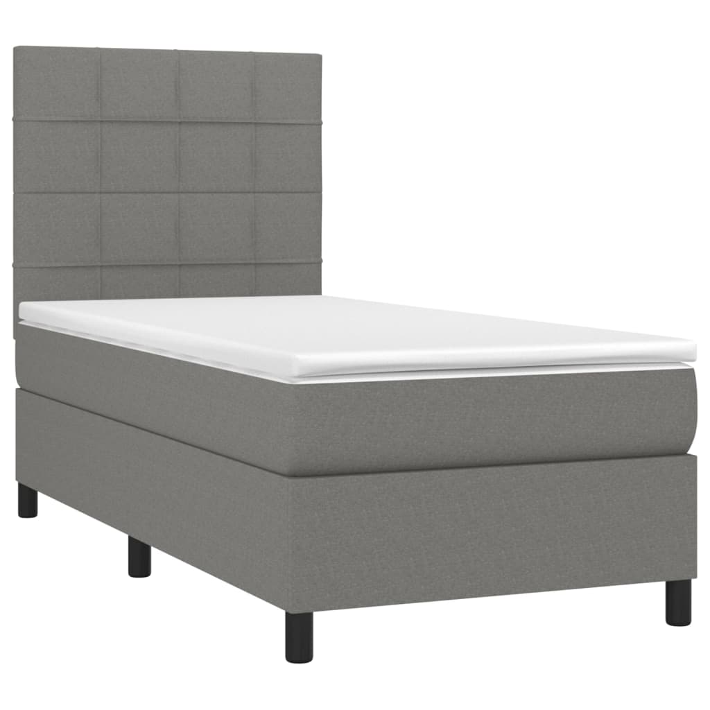 Cama box spring c/ colchão e LED 80x200 cm tecido cinza-escuro