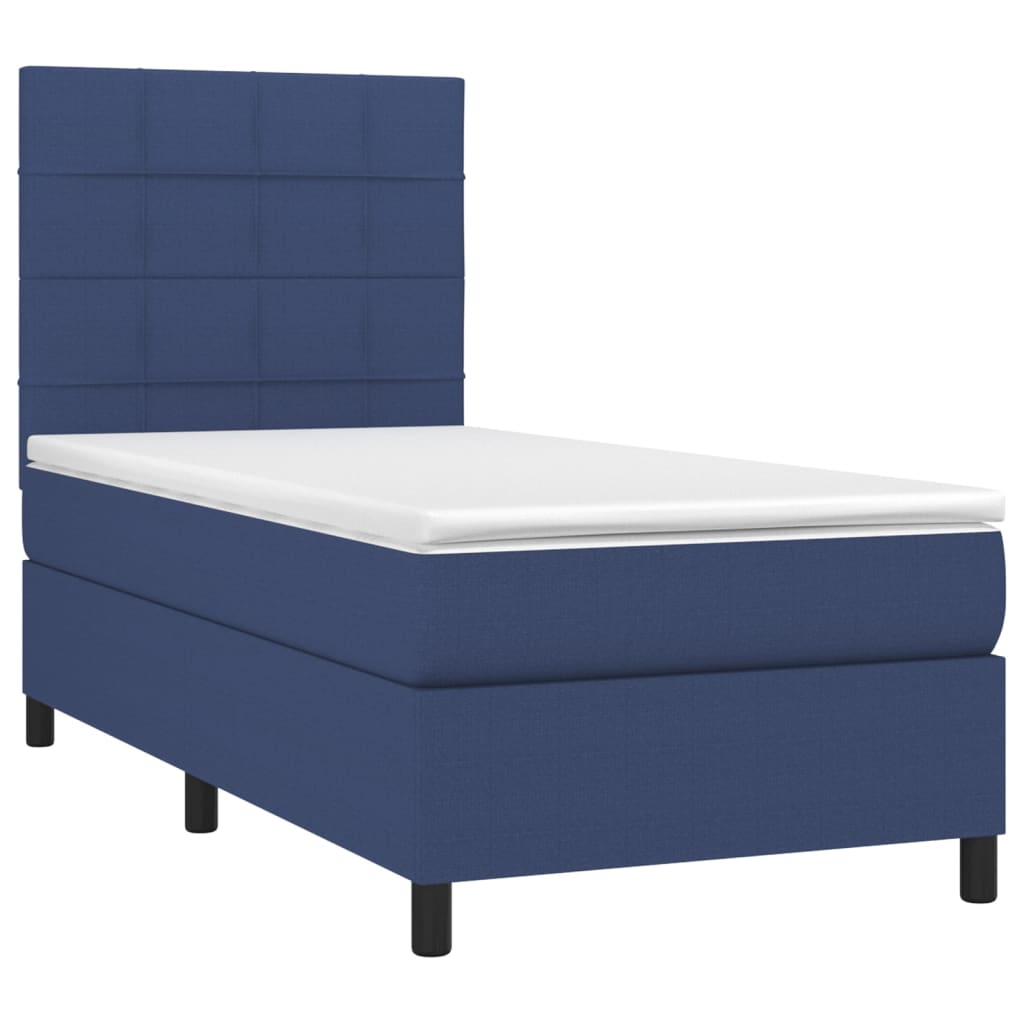 Cama box spring c/ colchão e LED 80x200 cm tecido azul