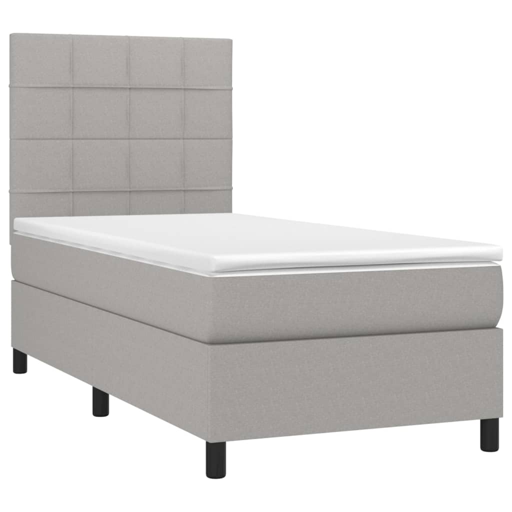 Cama box spring c/ colchão e LED 90x190 cm tecido cinza-claro