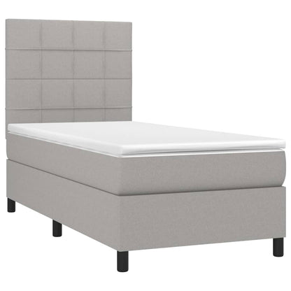 Cama box spring c/ colchão e LED 90x190 cm tecido cinza-claro