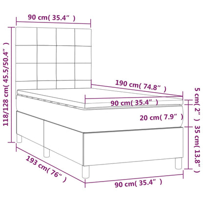 Cama box spring c/ colchão e LED 90x190 cm tecido cinza-escuro