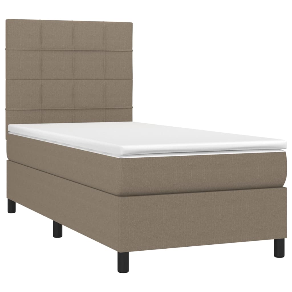 Cama box spring + colchão/LED 90x190cm tecido cinza-acastanhado