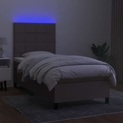 Cama box spring + colchão/LED 90x200cm tecido cinza-acastanhado