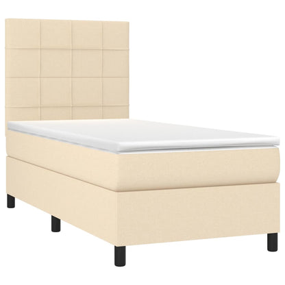 Cama box spring c/ colchão e LED 90x200 cm tecido cor creme