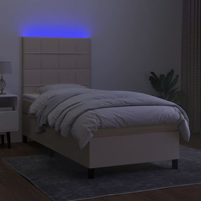 Cama box spring c/ colchão e LED 90x200 cm tecido cor creme