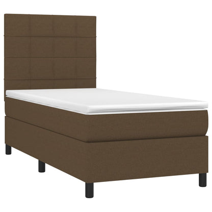 Cama box spring c/ colchão/LED 100x200cm tecido castanho-escuro