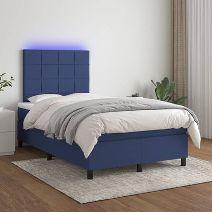 Cama box spring c/ colchão e LED 120x200 cm tecido azul