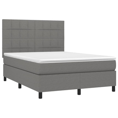 Cama box spring c/ colchão e LED 140x190 cm tecido cinza-escuro