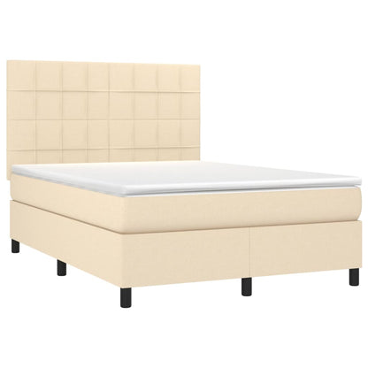 Cama box spring c/ colchão e LED 140x190 cm tecido cor creme