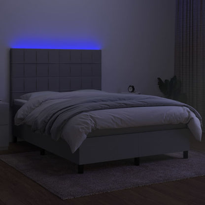 Cama box spring c/ colchão e LED 140x200 cm tecido cinza-claro